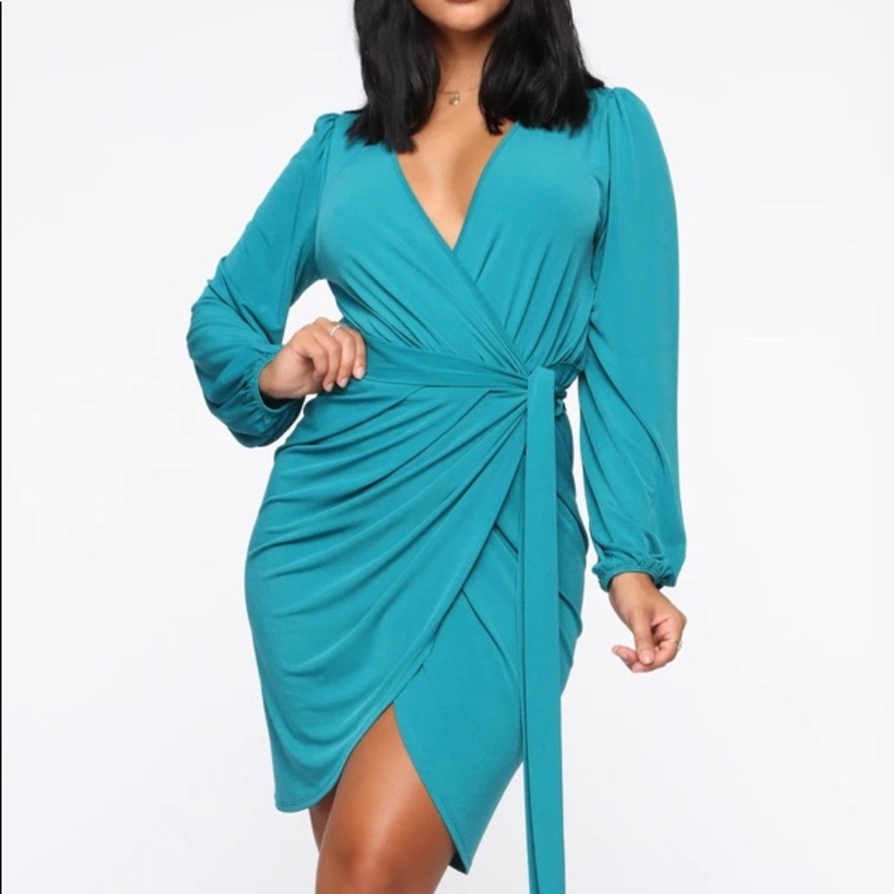 Turquoise Jade Long Sleeve Wrap dress